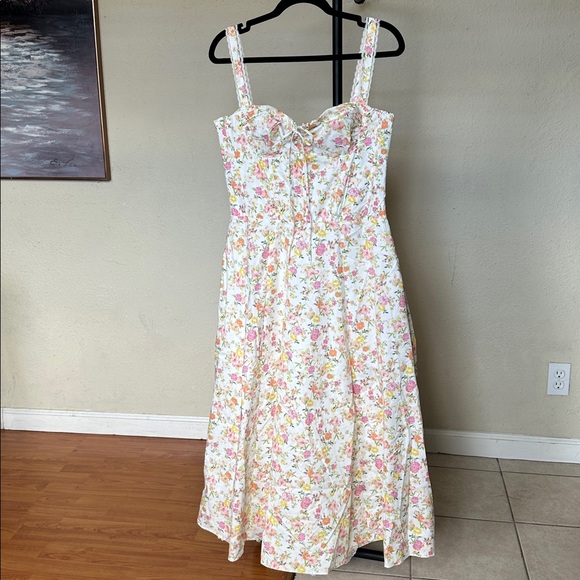 HOUSE OF CB Rosalee Ivory Meadow Print Cotton Bustier Sundress NWOT size L A-C - Picture 5 of 15